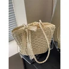 bolsa femenina Bolsa Bolsa de palha feminina 2024 novo estilo tecido saco à beira-mar férias praia portátil de um ombro