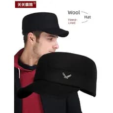 boné masculino boné Chapéu de inverno com circunferência de cabeça grande de meia-idade e topo plano de lã