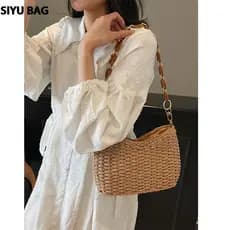 bolsa femenina Bolsa Corrente axilas pequena bolsa feminina 2026 novo estilo primavera verão textura praia palha saco Al