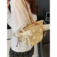 bolsa feminina bolsa femenina Bolsa balde de palha de verão 202 novo estilo feminino lenço de seda Bowknot moda requinta