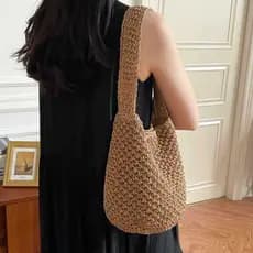 bolsa transversal feminino Bolsa Versão coreana ins simples mão-tecido saco feminino grande capacidade de um ombro axila