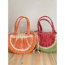 Bolsa bolsa transversal feminino Novo bonito dos desenhos animados bordado saco de palha saco das crianças melancia saco