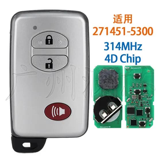 Adequado para botões Toyota Silver 2+1 271451- Chip 4D do cartão inteligente de controle remoto do carro 5300 314MHz