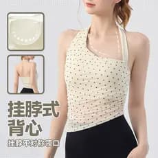 Halter Polka Dot Sling linda volta yoga colete feminino exterior Wear roupas de yoga de média intensidade à prova de cho