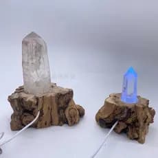 Coluna de cristal Natural pedra áspera luminosa Base de madeira maciça iluminação decorativa ornamentos de luz noturna