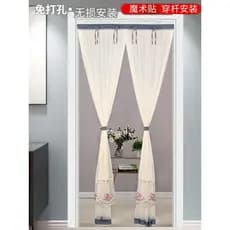 Novo produto cortina de porta de renda sem perfuração decoração doméstica cortina de gaze quarto cozinha cortina de port