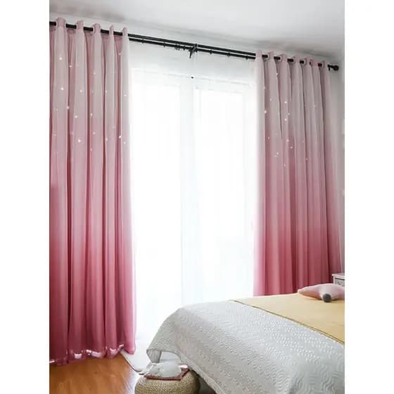 Influenciador cortinas estilo coreano moderno simples Blackout estilo princesa ins oco estrela renda janela tela quarto