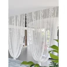 Cortina de instalação de Velcro sem perfuração, cortina de porta de gaze, renda coreana, sala de estar, varanda, divisór
