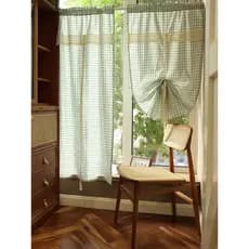 Americano Retro malha meia cortina de pano grosso cortina de café haste cortina de armário cortina curta verde xadrez ba