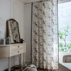 Cortina produto acabado padrão de mármore Off-White impresso cortina de cozinha americana algodão linho Semi-Blackout sa