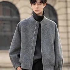Homens novo estilo jaqueta de lã gola de beisebol solto casaco curto masculino feminino mesmo estilo High-End All-Match