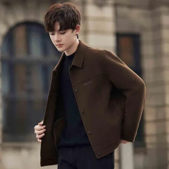 Jaqueta de lã de dupla face masculina estilo curto versão coreana outono inverno novo estilo masculino não-Cashmere High