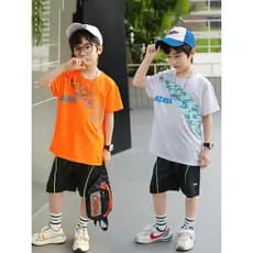 Verão meninos terno esportivo crianças Shorts de manga curta de duas peças de secagem rápida respirável camisa de basque