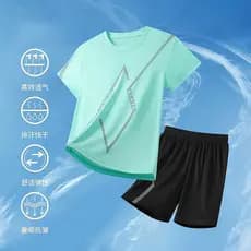 Terno de secagem rápida de seda gelo meninos camiseta de manga curta verão novo estilo infantil respirável Shorts casuai