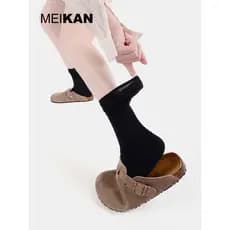 MEIKAN Meias de pilha de renda preta femininas meias de panturrilha de primavera sandálias de algodão meias Mary Jane 7A