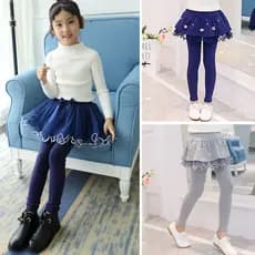 Meninas Leggings exterior Wear 2024 novo estilo primavera outono Culottes infantis falso forro de lã de duas peças engro