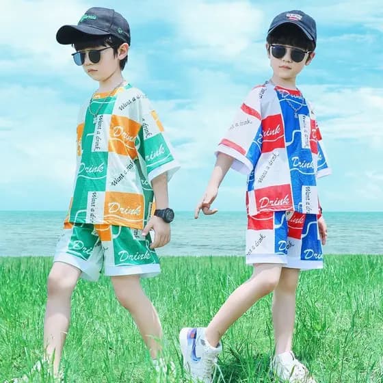 Meninos terno esportivo verão estilo fino 2024 roupas de verão legal novo estilo crianças roupas esportivas meninos vers