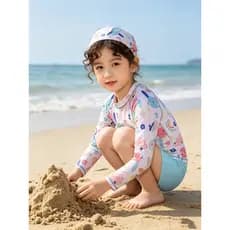 Crianças dividir maiô menina de manga comprida terno de natação verão novo estilo bebê menina dos desenhos animados maiô