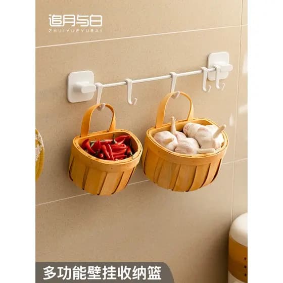 Cesta de armazenamento de Rattan, armazenamento de cozinha, cebola, gengibre, alho, montagem na parede, tecido à mão, az