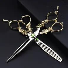 Tesoura de cabeleireiro genuína 20cm esmeralda dragão Phoenix corte plano desbaste cabelo quebrado sem costura corte de