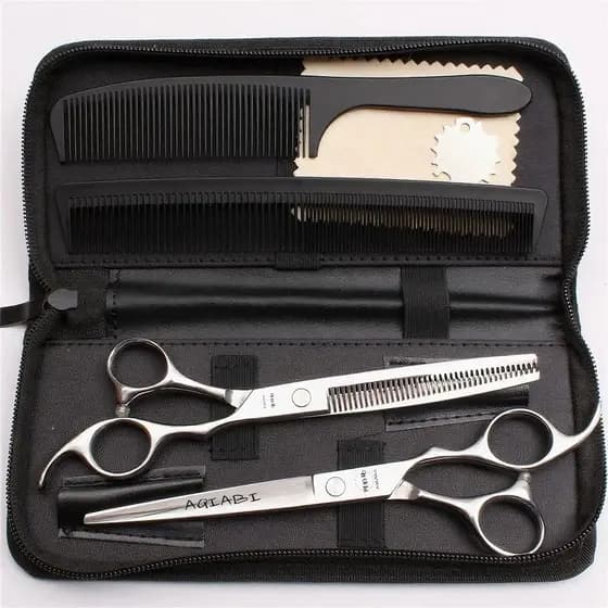 Tesoura de corte de cabelo profissional de aço japonês, corte plano, corte de dentes, sem costura, conjunto doméstico, f