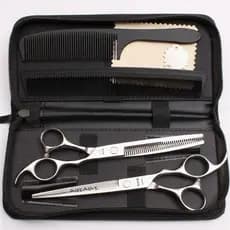 Tesoura de corte de cabelo profissional de aço japonês, corte plano, corte de dentes, sem costura, conjunto doméstico, f