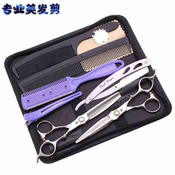 Genuíno roxo dragão cabeleireiro profissional rolamento tesoura de corte de cabelo 440C dentes planos tesoura conjunto d