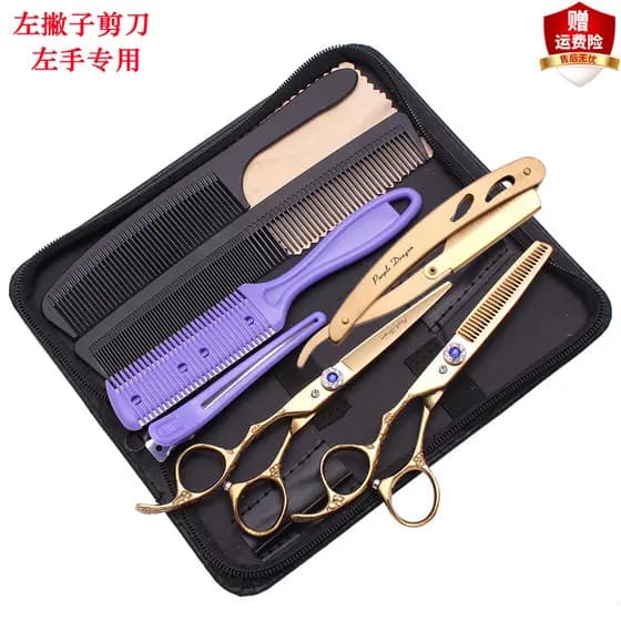 Tesoura de dragão roxo para canhotos, dedicada para canhotos, corte de cabelo, corte plano, tesoura com navalha, corte d