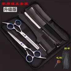 Tesoura de barbeiro corte plano dentes corte azul diamante prata cor cabeleireiro desbaste tesoura corte franja próprio