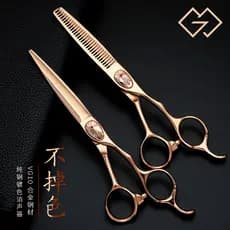 Profissional autêntico tesoura de cabeleireiro barbeiro tesoura plana dourada desbaste sem costura dentes conjunto cabel