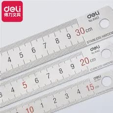 Deli 8463 Régua de aço 15cm/30cm/20cm Ferramenta de medição de aço inoxidável Régua de aço para desenho em madeira