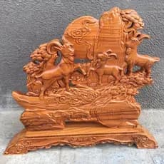 Enfeites de madeira de pêssego Sanyang Kaitai Três ovelhas Escultura em madeira Artesanato Vida Ruyi Fuzi Decorações de