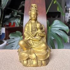 Latão dando crianças guanyin cobre puro guanyin estátua de buda ornamentos guanyin imperatriz Bodhisattva estátua adoraç
