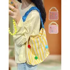 Bolsa de lona listrada com bloqueio de cores, bolsa de ombro para viagem, sacola de compras, nicho, sacola de viagem de