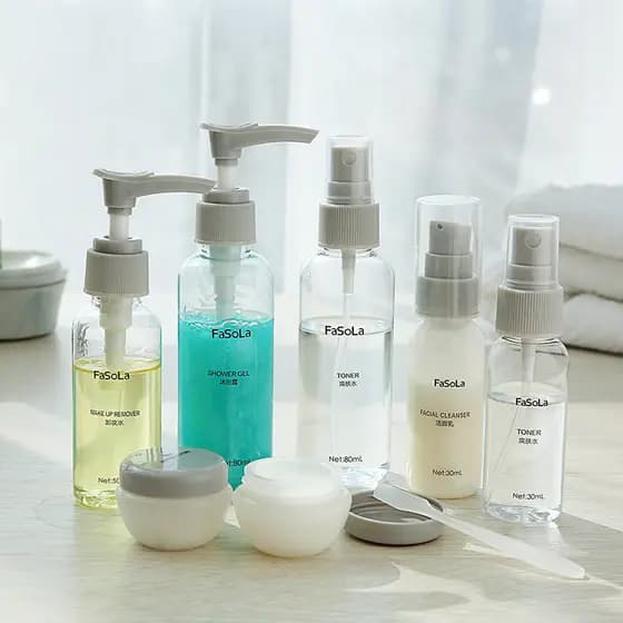 Conjunto de seis peças de garrafa de spray de imprensa de viagem que economiza trabalho conveniente garrafa de spray de