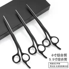 Tesoura de corte de cabelo preta genuína, tesoura de corte plano, cabeleireiro, salão de beleza, profissional, sem costu