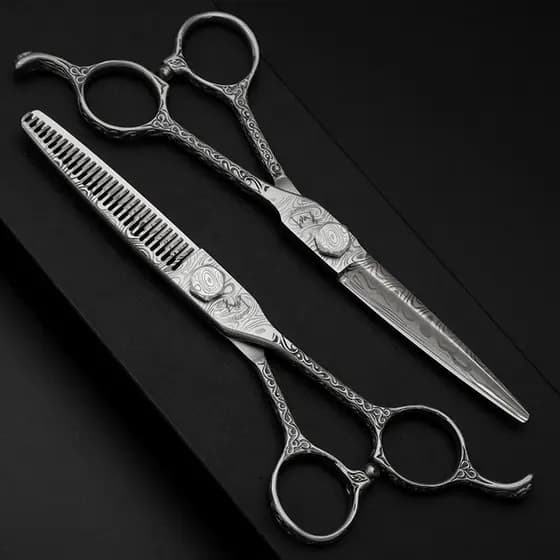 Damasco tesoura de cabeleireiro corte plano sem costura dentes corte desbaste barbeiro faca corte cabeleireiro profissio