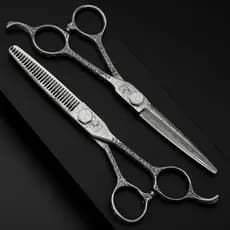 Damasco tesoura de cabeleireiro corte plano sem costura dentes corte desbaste barbeiro faca corte cabeleireiro profissio