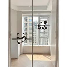 Adesivo de vidro estático Anti-colisão cabeça encontrar cozinha porta deslizante bonito Panda porta janela divisória jan