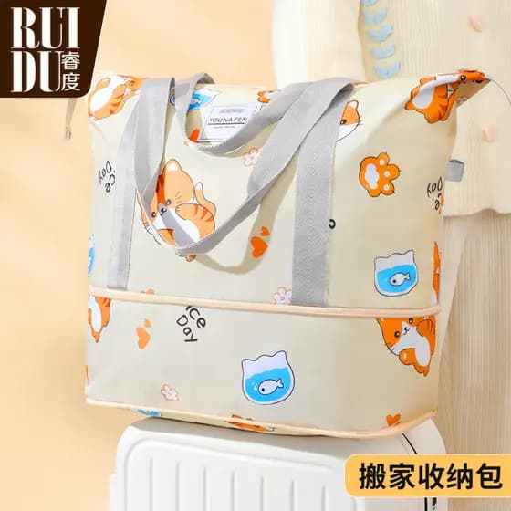 Bolsa de armazenamento de viagem, tecido Oxford, à prova d'água, camada dupla, bolsa de armazenamento de bagagem de estu