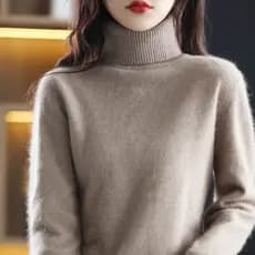 2026 novo estilo 2026 vison velo camisola feminina gola alta interior solto Cashmere malha camisa de fundo engrossado to