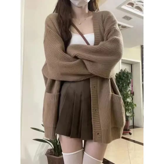 2026 novo estilo estilo coreano doce estilo preguiçoso com decote em V grosso quente camisola Cardigan jaqueta feminina