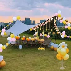 Decoração de festa de aniversário ao ar livre crianças piquenique feliz aniversário luzes led acampamento meninos menina