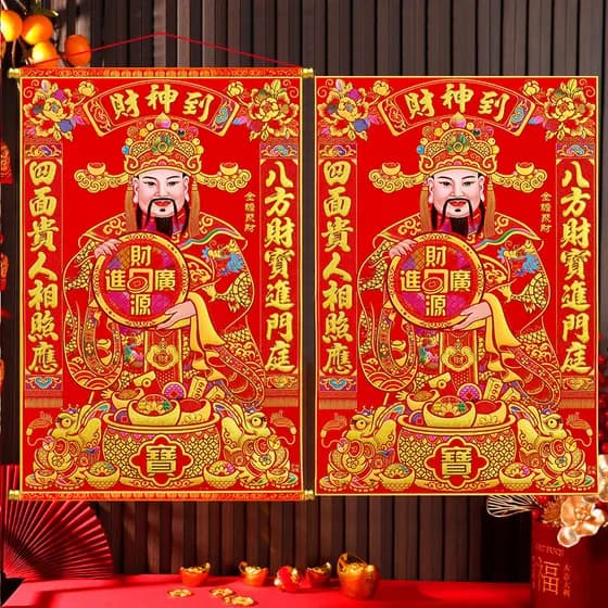 Ano novo deus da riqueza para flanela pendurado rolagem deus da riqueza retrato adesivos grandes pinturas de ano novo de