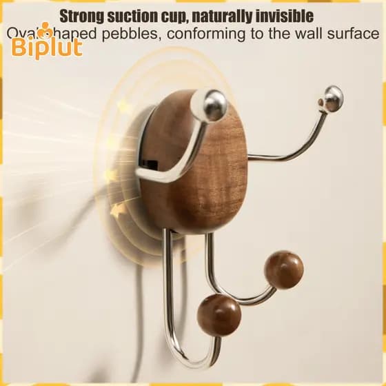 Stainless Steel Hooks Multi Hook Hanger Rustic Wooden Wall Mounted Organizer with 4 Suction Cup – Space-saving for Hom