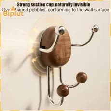 Stainless Steel Hooks Multi Hook Hanger Rustic Wooden Wall Mounted Organizer with 4 Suction Cup – Space-saving for Hom