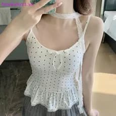 NewBaby Roupas Femininas Verão Moda Casual Bolinhas Cor Sólida Estilingue Senhoras Aparecer Fino Estilo Jovem Topos VN