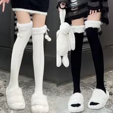 Meias de pelúcia femininas outono inverno japonês jk acima do joelho meias quentes bonito lolita pele bola bezerro meias