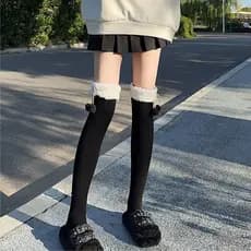 Japonês lolita longo tubo sobre o joelho meias femininas outono inverno forro de lã engrossado coxa meias bonito bola de