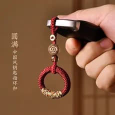 Chaveiro de carro com fivela de anel antigo tecido à mão, cordão Anti-perda, resistente a choques, pingente de mochila e